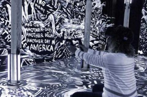 An installation view of Laurie Anderson’s “Chalkroom,” one of two virtual reality pieces that will open Saturday at Guild Hall