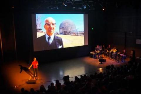 Sam Green narrated while Yo La Tengo provided a live soundtrack in a presentation of “The Love Song of R. Buckminster Fuller.”