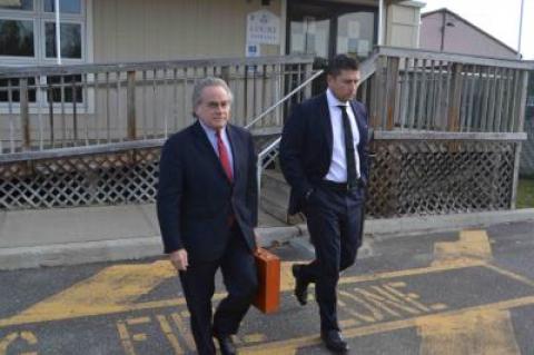 Sean P. Ludwick, right, who will be arraigned on vehicular homicide and manslaughter charges next month, left Southampton Town Justice Court after a court appearance in November with his lawyer, Benjamin Brafman.