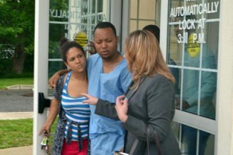 Jose Javier Garces Hernandez was helped from East Hampton Town Justice Court after his release on bail.