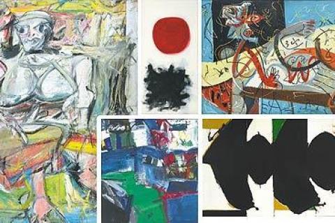 The Museum of Modern Art’s exhibit of Abstract Expressionists offers a chance to see paintings from its collection that are rarely shown. Some of the familiar and unfamiliar works on view include, clockwise from top right, Jackson Pollock’s “Stenographic Figure,” from 1942, Robert Motherwell’s “Elegy to the Spanish Republic, 108,” from 1965-67, Grace Hartigan’s “Shinnecock Canal,” from 1957, Willem de Kooning’s “Woman I,” from 1950-52, and Adolph Gottlieb’s “Blast, I,” from 1957.