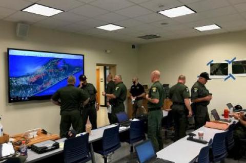 Department of Environmental Conservation officers were at a command post Thursday at the Stony Brook Southampton Campus for a joint law enforcement exercise focusing on radiological threats.