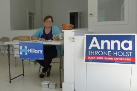 Cate Rogers was at the East Hampton Democrats village headquarters on Friday, ready to help people register to vote or share campaign literature for HIllary Clinton and Anna Throne-Holst, the Democrats' candidate for United States Representative.