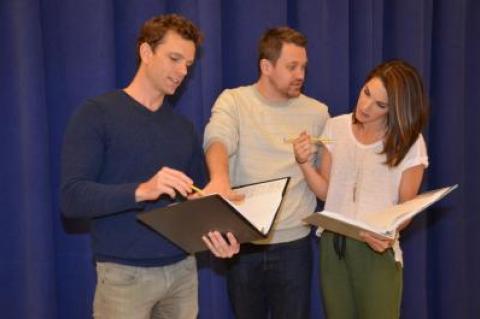 Paul Alexander Nolan, Michael Arden, and Kelli Barrett worked on a scene in "My Fair Lady."