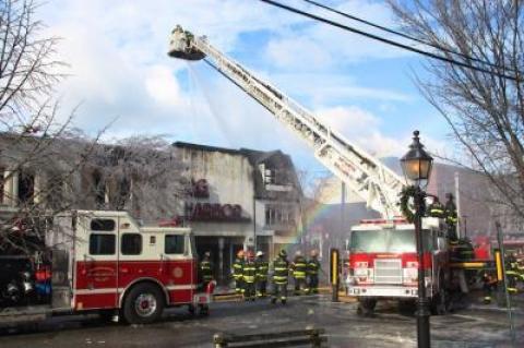 The Sag Harbor Cinema lobby was heavily damaged in a fire in December 2016. Money has now been found to rebuild it.