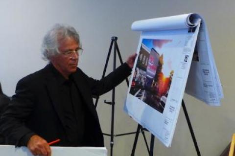 Allen Kopelson, an architect with NK Architects, at a Sag Harbor Planning Board meeting earlier this spring.