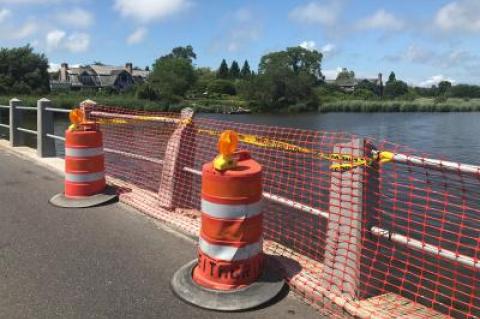 Sagaponack Village officials closed the Bridge Lane bridge as a precaution after a pickup truck hit a railing on Monday.