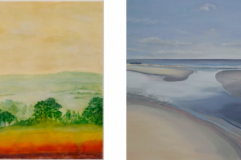 "Misty Morning" by Jerry Schwabe, left, and "Low Tide Pool, Wainscott" by Kirsten Benfield will be on view at Ashawagh Hall this weekend as  part of "Duo Tuo."