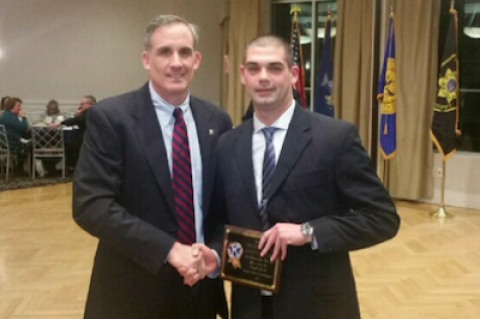 Chief Michael Sarlo presented Kenneth Alversa with the Police Officer of the Year award last week.