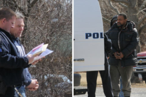 William LaGarenne, left, and Freddie Parker, right, remained in custody as they left East Hampton Town Justice Court with police officers on Thursday.