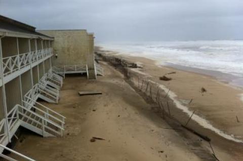 An oceanfront motel in Montauk was seen at low tide following the departure of Irene.