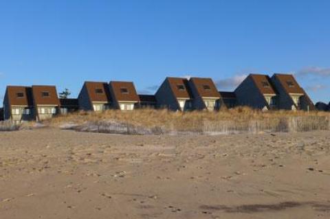 Phase one of a planned downtown Montauk erosion-control planned by the Army Corps of Engineers would include a reinforced artificial dune at the Surf Club condominiums.