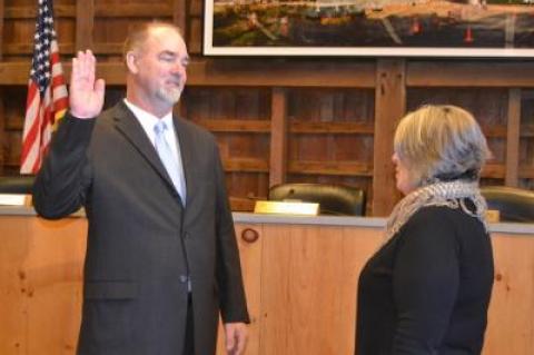 East Hampton Town Supervisor Peter Van Scoyoc was sworn in at Town Hall on Tuesday.