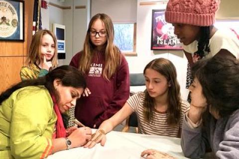 Eakta Gandhi, a henna artist based in Riverhead, visited the Montauk Library last week, where over 30 girls lined up to have their hands painted with mehndi, an Indian tradition that dates back several thousand years, and one that Ms. Gandhi learned as a girl in India.