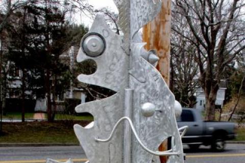 This sculpture by Steve Zaluski, which was placed in front of the new Mannix Studio of Art on Gingerbread Lane, will have to be removed, the East Hampton Village Design Review Board ruled on Wednesday.