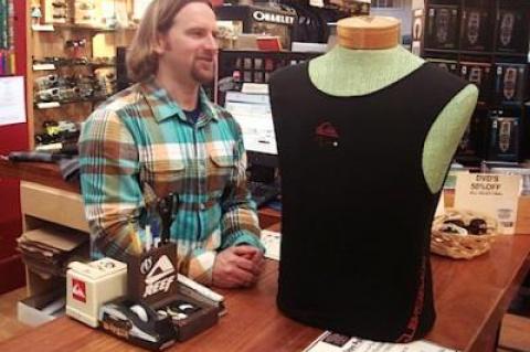 Lutha-Leahy Miller displayed the magic of the new battery-heated Quiksilver wetsuit vest at Main Beach Surf and Sport in Wainscott.