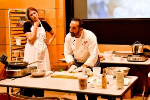 Chef Nicholas Poulmentis rolled out goat cheese gnocchi dough on Friday at the Food Lab conference.