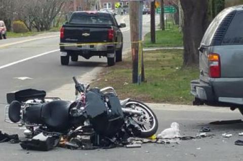 Montauk Highway and Norris Lane in Bridgehampton following an accident that sent a motorcyclist and passenger to separate hospitals on Sunday afternoon.