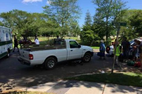 A bicyclist received non-life-threatening injuries when he tried to pass a truck as it was turning onto Main Street from Mill Hill Lane in East Hampton Village on Thursday afternoon, according to police.