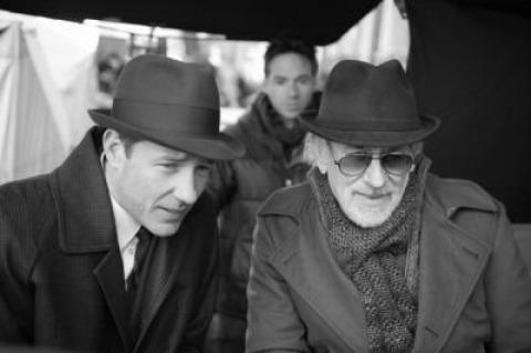 Edward Burns and Steven Spielberg on the set of “Public Morals”