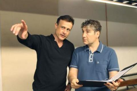 Steven Fales and Scott Schwartz in rehearsal