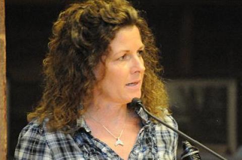 East Hampton Town Trustee Deborah Klughers spoke at a town board hearing on Tuesday to express her opposition to a proposed daytime ban on the consumption of alcohol at two Amagansett beaches.