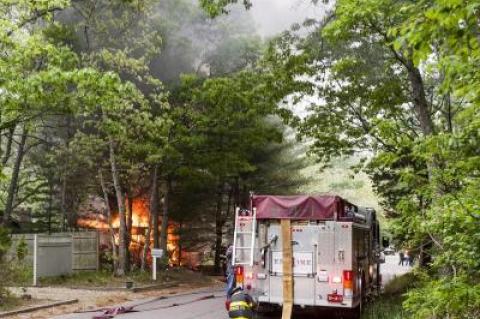 A camper went up in flames in Springs on Wednesday morning.