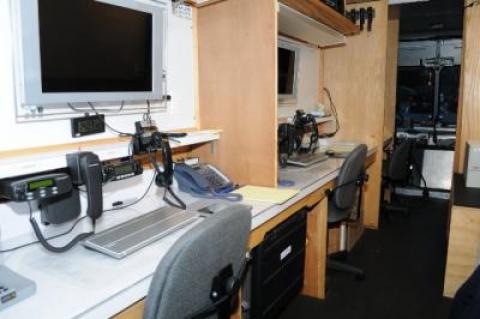 The interior of the East Hampton Village Police Department's emergency communications van