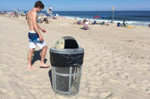 Main Beach in East Hampton, where trash cans placed on the sand by officials have been the subject of renewed debate.