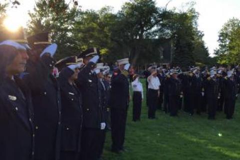 Police officers, firefighters, and emergency medical technicians gathered on Friday evening in East Hampton for the 9/11 ceremony to reflect on the events 14 years ago.