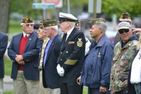 Veterans lined up at the Memorial Day parade in East Hampton Village Monday morning.