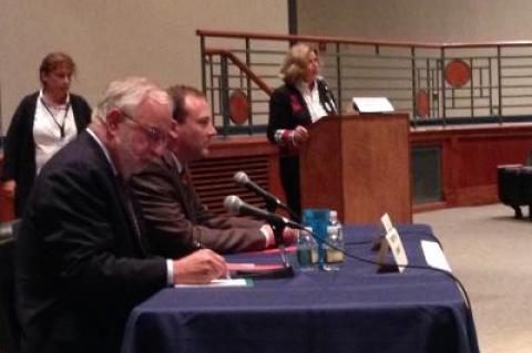 Representative Tim Bishop, left, and Lee Zeldin before a debate in Westhampton Beach on Thursday