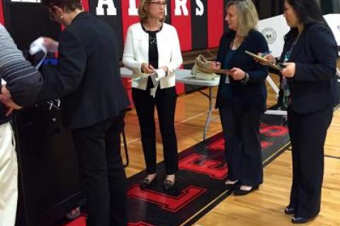 Sag Harbor School District officials tallied the votes in the gymnasium at Pierson High School on Tuesday night.