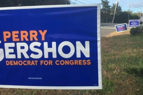 First District road signs are just one battleground between incumbent Representative Lee Zeldin and Perry Gershon.