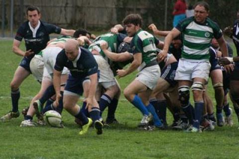 Bryan Anderson, Montauk’s scrum half, scooping the ball up from a scrum above, scored two of the Sharks’ eight tries here Saturday.