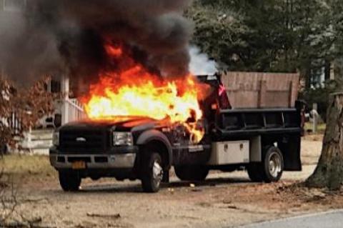 The owner of this truck parked on Neck Path in Springs returned home to find it in flames.