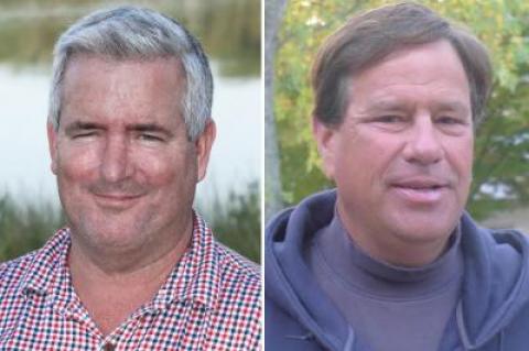 Brian Byrnes, left,  an East Hampton Town trustee who had fallen just short of victory on Election Night, was apparently re-elected after an unofficial count of absentee ballots, while Sean McCaffrey, right,also an incumbent, was ousted.