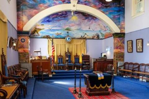 A recently completed mural by John Capello at the Sag Harbor Masonic Lodge