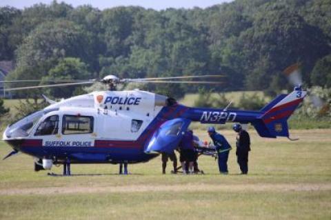 A Suffolk County medevac helicopter picked up a woman who was seriously injured in an accident in Montauk on Friday afternoon.