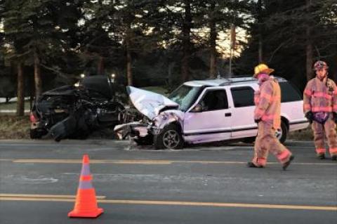 The vehicles involved in the crash on Montauk Highway in Water Mill Tuesday morning sustained heavy damage.