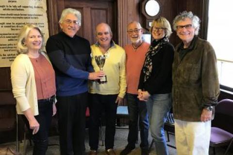 The Wainscott Citizens Advisory Committee's recent honorees included, from left, East Hampton Town Councilwoman Sylvia Overby, East Hampton Town Supervisor Larry Cantwell, Barry Frankel, C.A.C. co-chairman, Rick Del Mastro, the committee's  chairman emeritus, East Hampton Town Councilwoman Kathee Burke-Gonzalez, and Dennis D’Andrea, a longtime committee member.