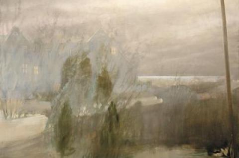 Jane Wilson’s “Water Mill Fog” is from the painter’s transitional period between realism and abstraction.