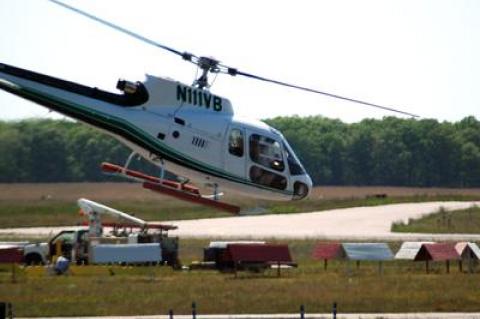 A helicopter at East Hampton Airport