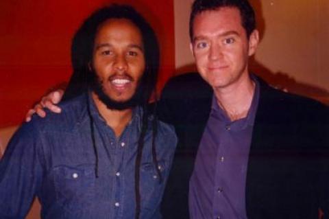 The writer with Ziggy Marley after he performed in the office at Billboard in 2003.