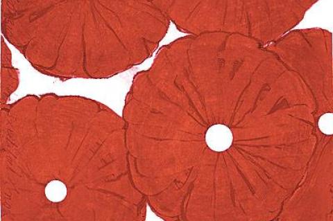 Donald Sultan’s “Rouge Poppies April 25 2012,” in conté on paper, is part of a solo show of primarily works on paper at the Drawing Room in East Hampton.