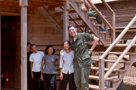 Jim Lubetkin in 1968 outside his barracks at Long Binh, Vietnam, America’s largest military facility outside the United States. These women, along with thousands of other Vietnamese, would work at the base during daylight hours and return to their nearby villages at night.