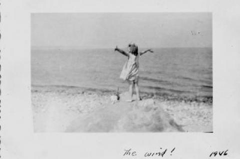 Carol Stanley, the great-niece of then-East Hampton Village Mayor Judson Banister, was captured taking in the sea in this 1946 photo.